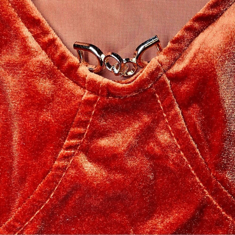 Cider Collared Velvet Long Sleeve Mini Dress in Rust/Gold Women’s XL - Picture 3 of 6